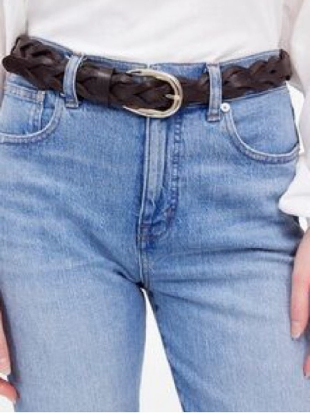 Fossil Leather Braided Belt sz S (28”-32”) Black Brass Buckle Essential Western